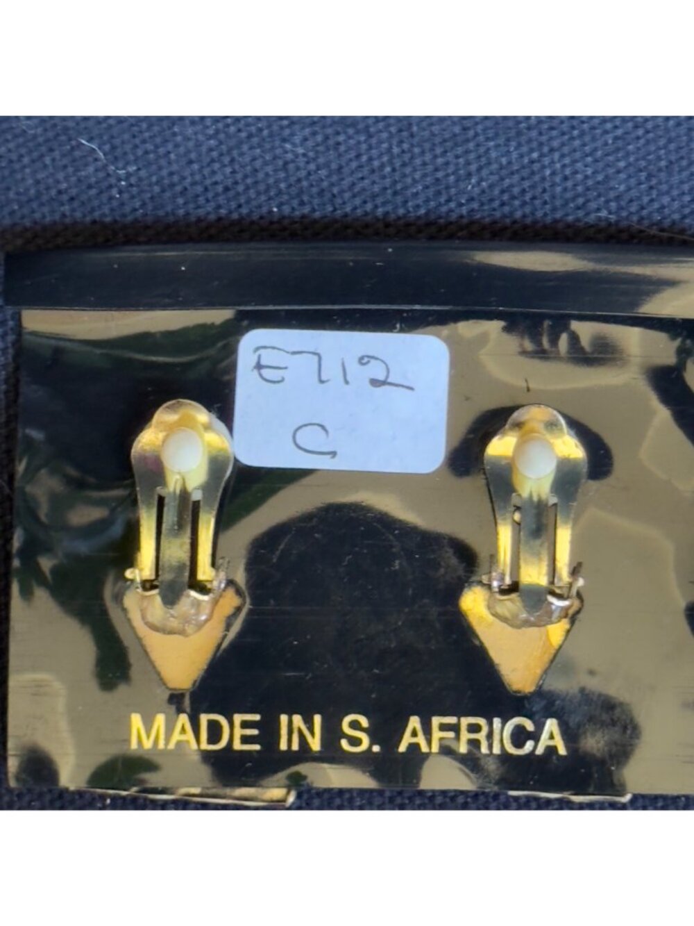 African Express Rectangular Gold-Tone & Marbled Clip-On Earrings Made In South A - Picture 3 of 10